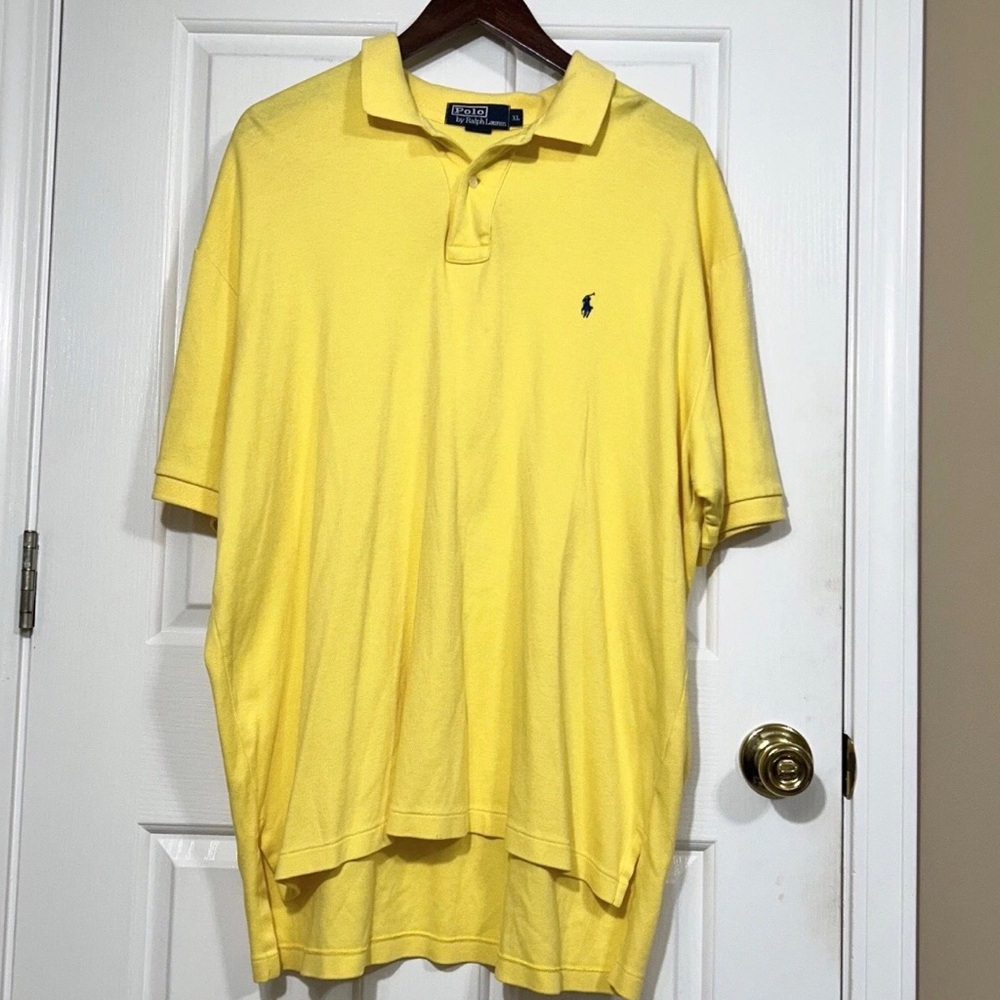 Vintage Polo Ralph Lauren Shirt XL Yellow Short Sleeve Pique Knit Pony Logo Mens